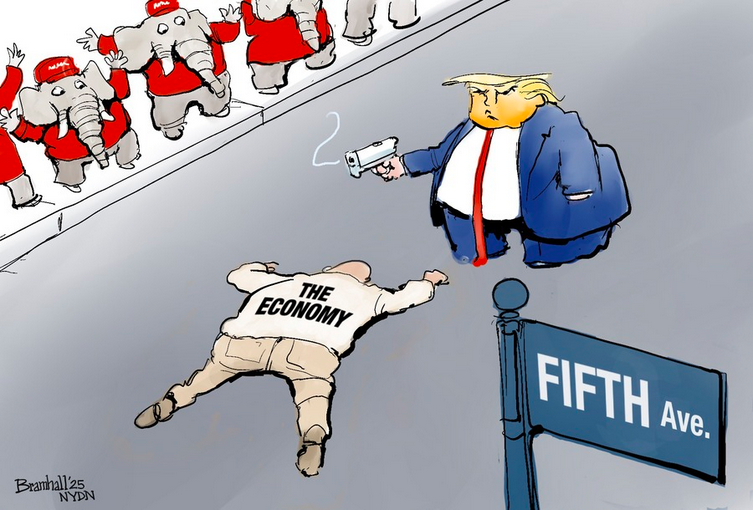 Bill Bramhall for March 16 2025 - Trump shoots the economy on Fifth Ave