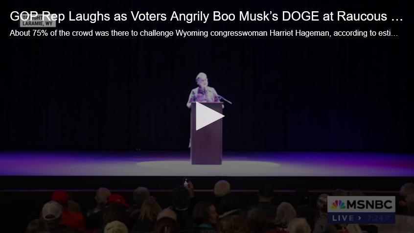 GOP Rep Harriet Hageman Laughs Gleefully as Voters Boo Elon Musk’s DOGE at Raucous Town Hall