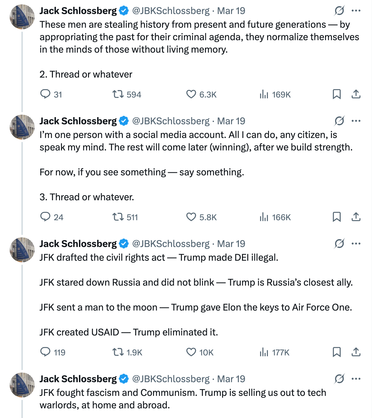 Jack Schlossberg-President Trump is obsessed with my grandfather — but not in his life or what he achieved in it. No just like @robertfkennedyjr @realdonaldtrump is only interested in JFK’s carcass