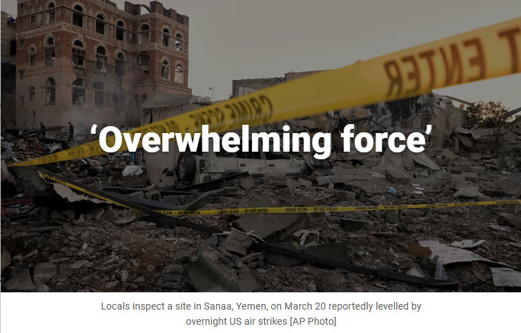 Locals inspect a site in Sanaa, Yemen, on March 20 reportedly levelled by overnight US air strikes