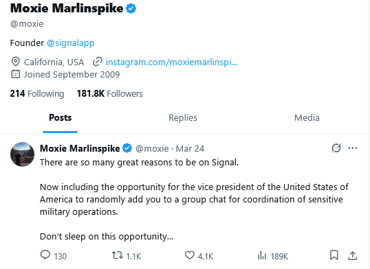 Screenshot Moxie Marlinspike (@moxie) _ X
