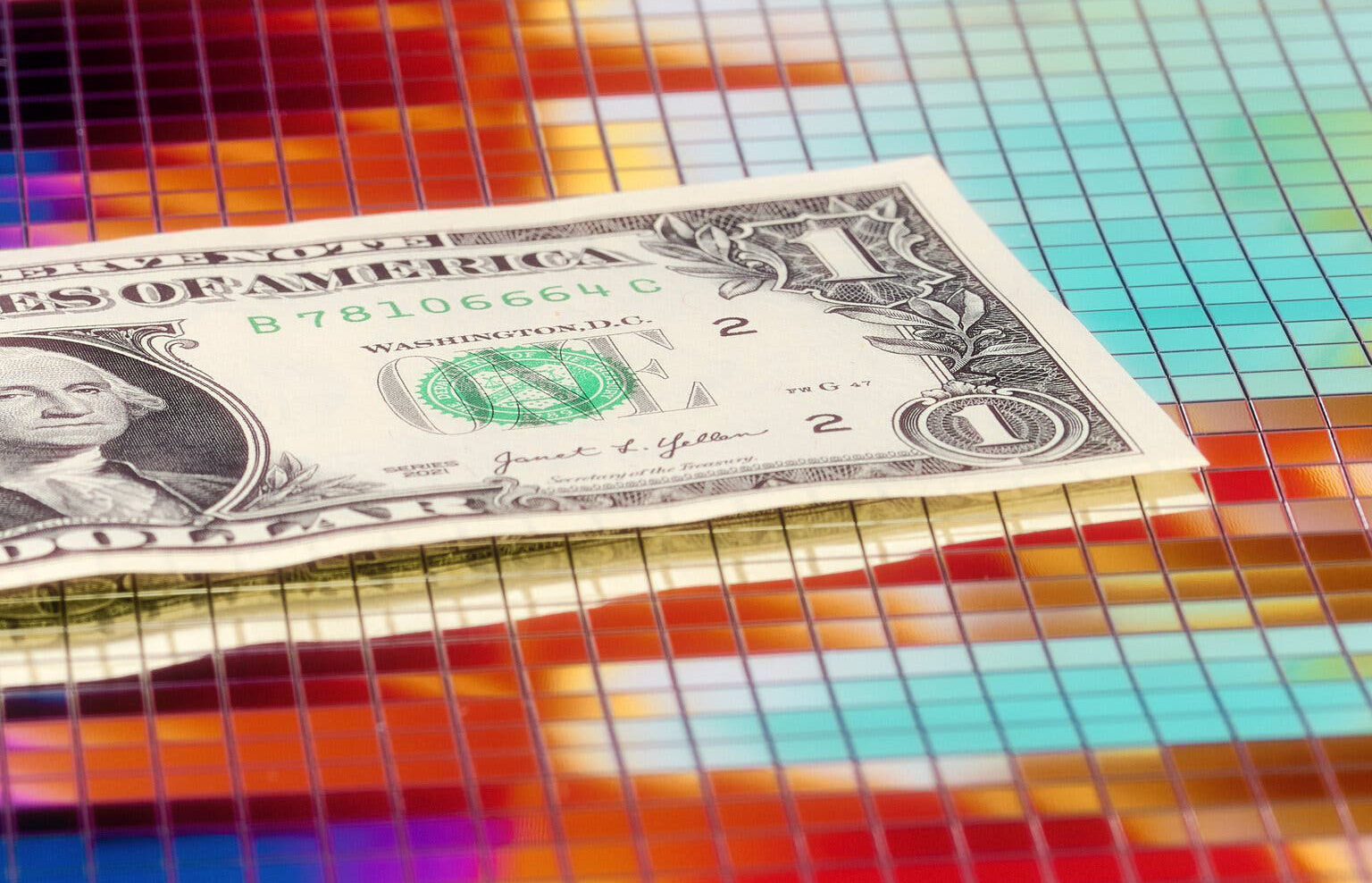 dollar on multi-color grid