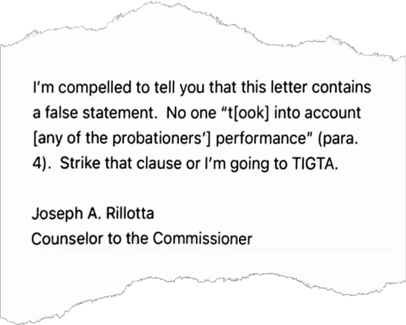 excerpt of Rillotta email