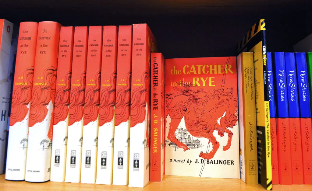 shelf of copies of Catcher in the Rye