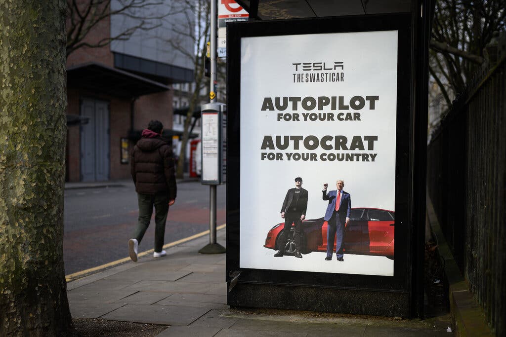 A fake advertisement on a bus stop in London last month