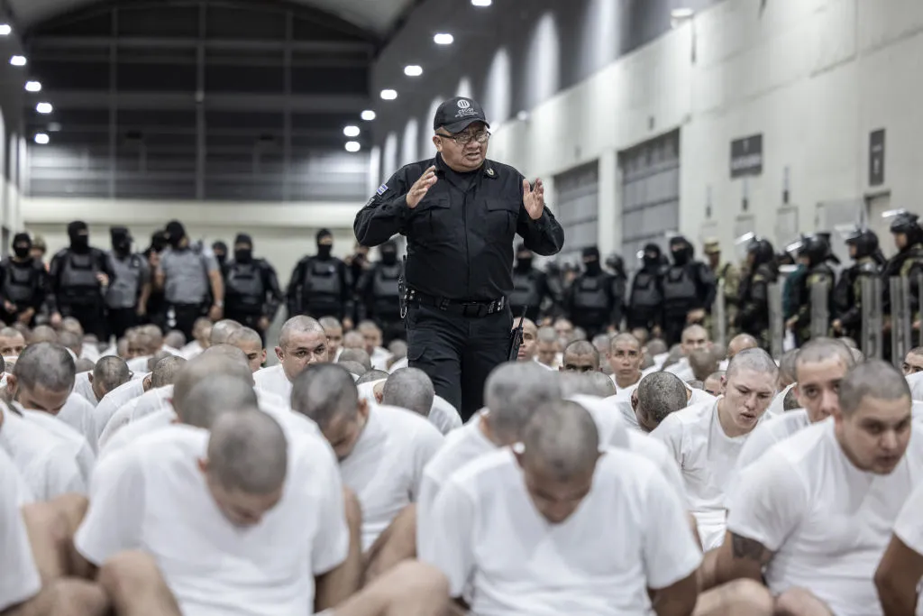 An image from the infamous mega-prison in San Salvador, El Salvador where the Trump administration sent Kilmar Armando Abrego Garcia and hundreds of other deportees