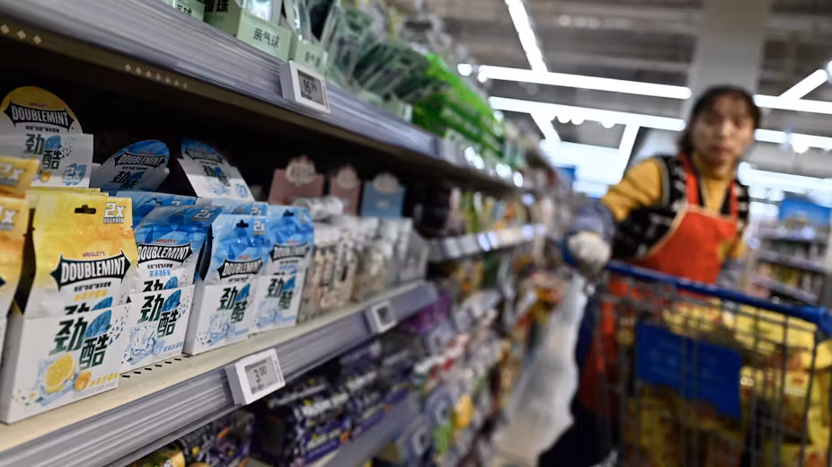 Doublemint gum is displayed for sale in a Walmart supermarket in Beijing on April 10, 2025