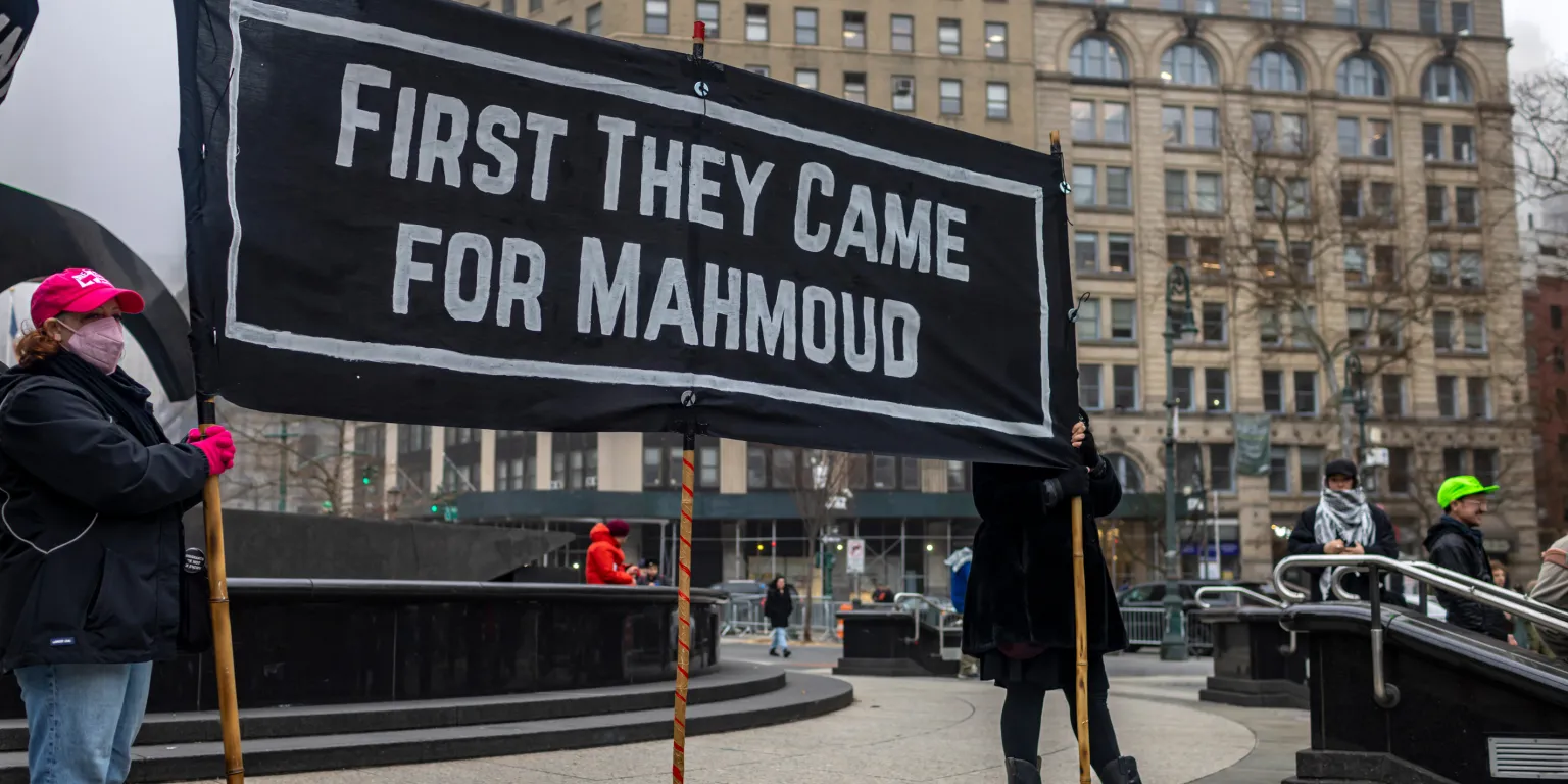 Rabbis and Jewish communal leaders rally outside of ICE headquarters to denounce the abduction of Mahmoud Khalil under the guise of fighting antisemitism on March 20, 2025, in NYC