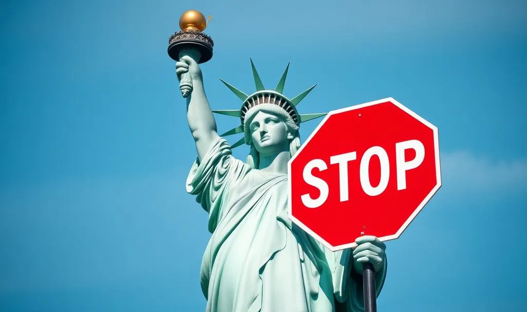 stop sign at Statue of Liberty