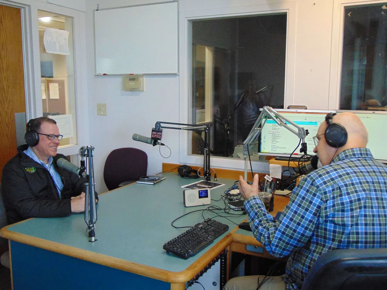 Congressman Sam Graves surprises KFEQ Host, Barry Birr on March 24, 2025. Photo by Brent Martin.
