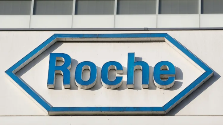 The logo of Swiss drugmaker Roche is seen at its headquarters in Basel, Switzerland