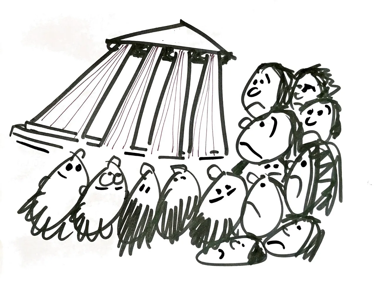 faces in front of court