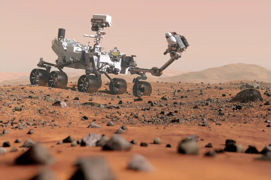An illustration of NASA’s Perseverance Mars rover on the surface of the Red Planet. Perseverance is gathering samples for return to Earth in the 2030s, but proposed budget cuts could delay or doom that homecoming.