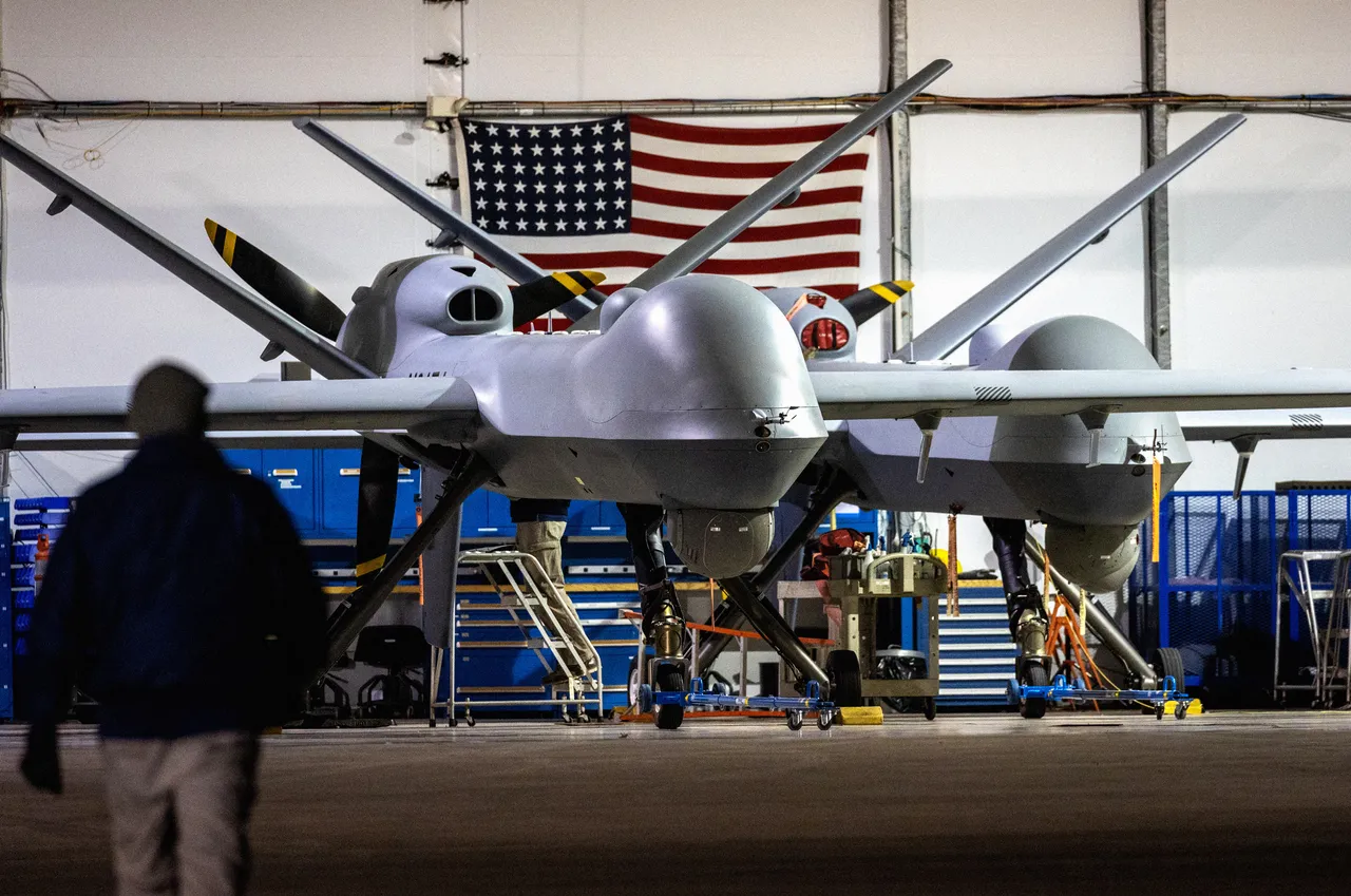 An MQ-9 Reaper drone with Customs and Border Protection awaits the next mission over the US-Mexico border on November 4, 2022, at Fort Huachuca, Arizona.Photograph: John Moore/Getty Images