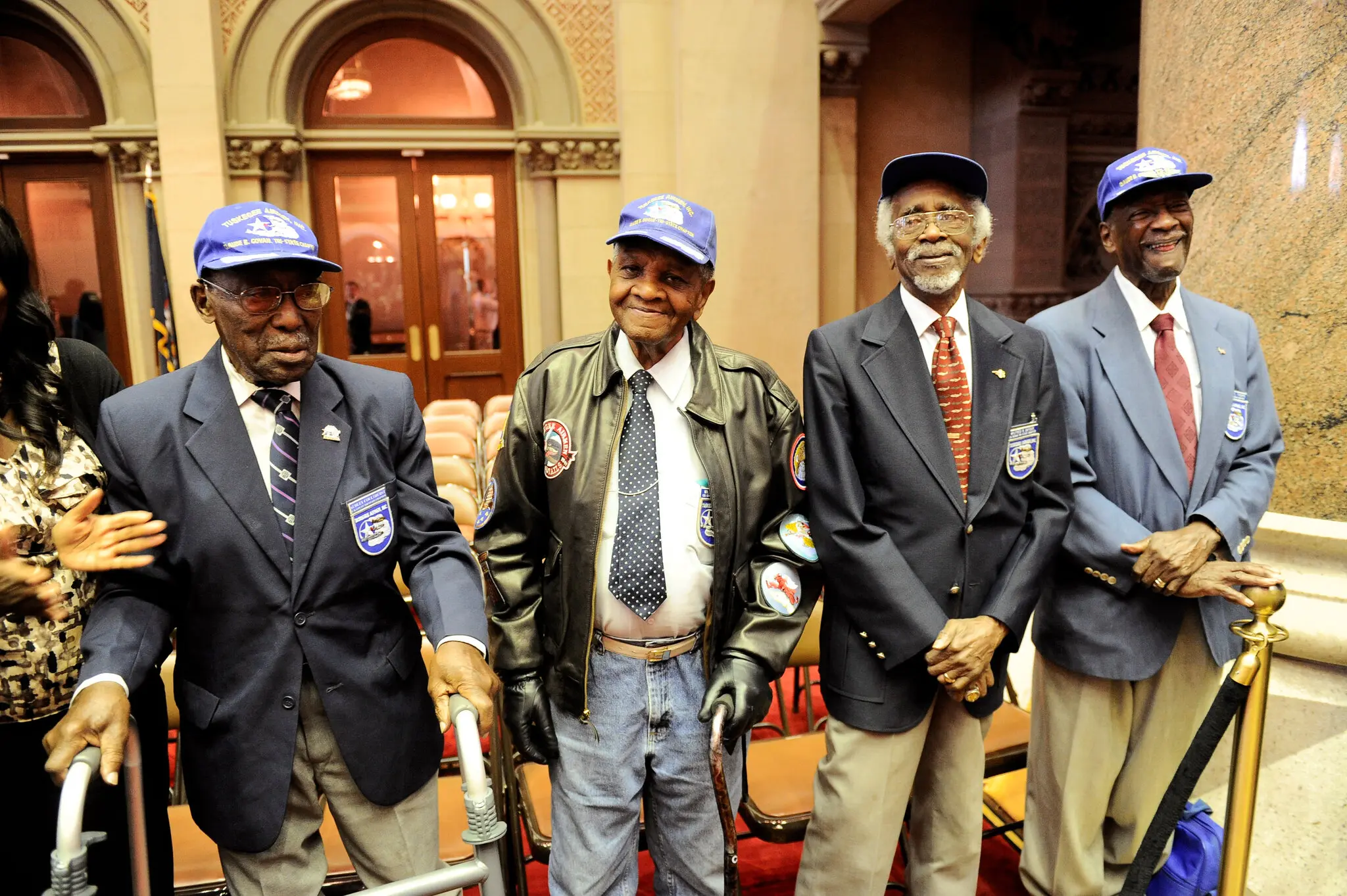 Members of the Tuskegee Airmen at a 2016 recognition ceremony in Albany, N.Y.: from left, Audley Coulthurst, William Johnson, Wilfred R. DeFour and Herbert C. Thorpe.Credit...Hans Pennink/Associated Press