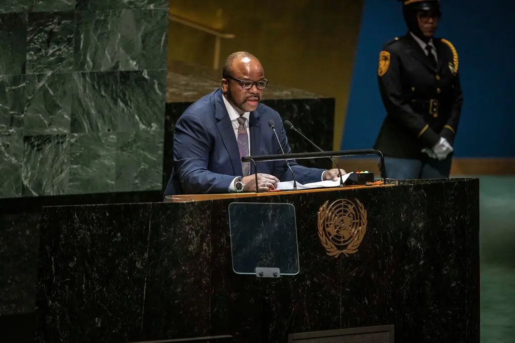Mswati III, King of Eswatini, addressing the United Nations General Assembly in New York in 2023.Credit...Dave Sanders for The New York Times