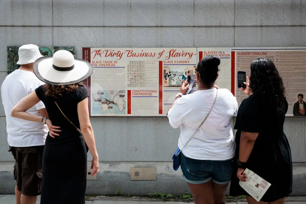 An exhibit at Independence National Historical Park in Philadelphia recounts the brutality of slavery and was flagged for review. Credit...Hannah Beier for The New York Times