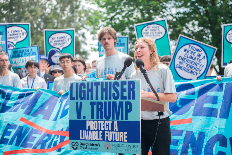 A press conference and rally hosted by Our Children’s Trust on Capitol Hill celebrated the introduction of concurrent House and Senate resolutions to support the Lighthiser v. Trump lawsuit on July 16. (Survival Media Agency/Bora Chung)