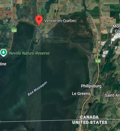 map showing Venise-en-Quebec and US border
