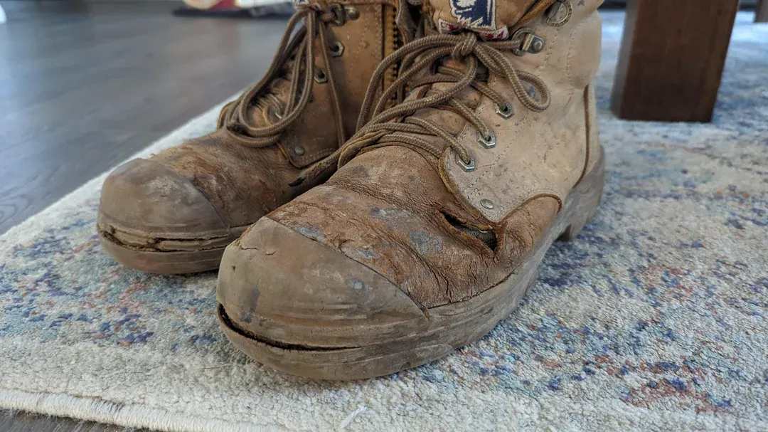 Photo via Reddit on making work boots last longer.