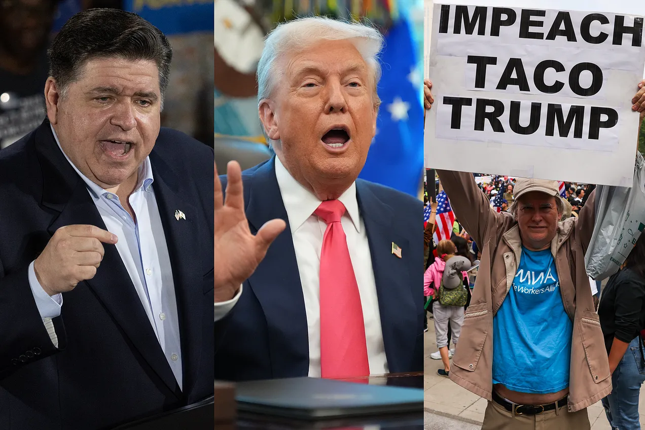 Illinois Governor JB Pritzker Photo by Scott Olson/Getty Images U.S. President Donald Trump Photo by Andrew Harnik/Getty Images Thousands of protesters gather in downtown Los Angeles for an anti-Trump "No Kings Day" demonstration Photo by Spencer Platt/Getty Images Illinois Governor JB Pritzker Photo by Scott Olson/Getty Images U.S. President Donald Trump Photo by Andrew Harnik/Getty Images Thousands of protesters gather in downtown Los Angeles for an anti-Trump "No Kings Day" demonstration Photo by Spencer Platt/Getty Images