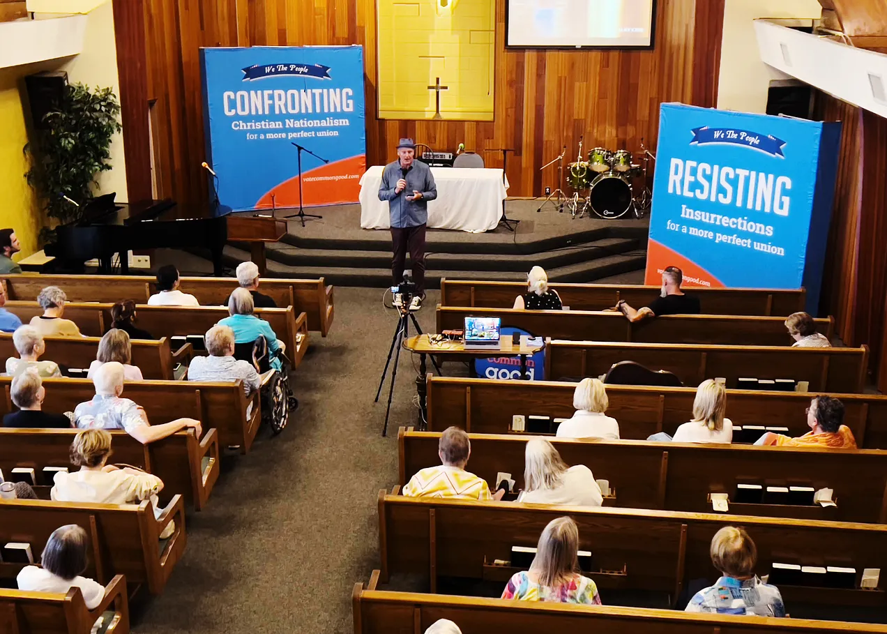 Pastor Doug Pagitt and congregation. (Photo credit: Courtesy Vote Common Good)