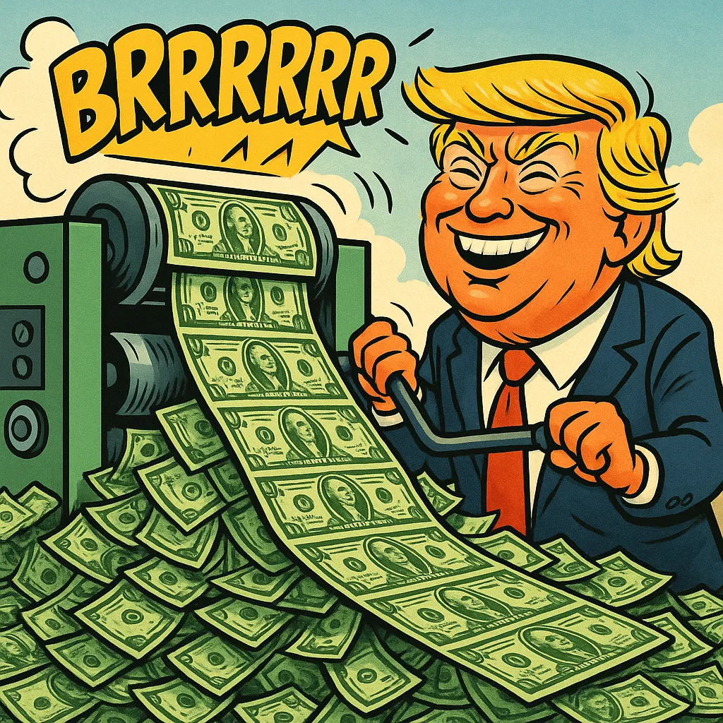 ChatGPT image generation for ‘Donald Trump making a money printer go brrrrrrr’.