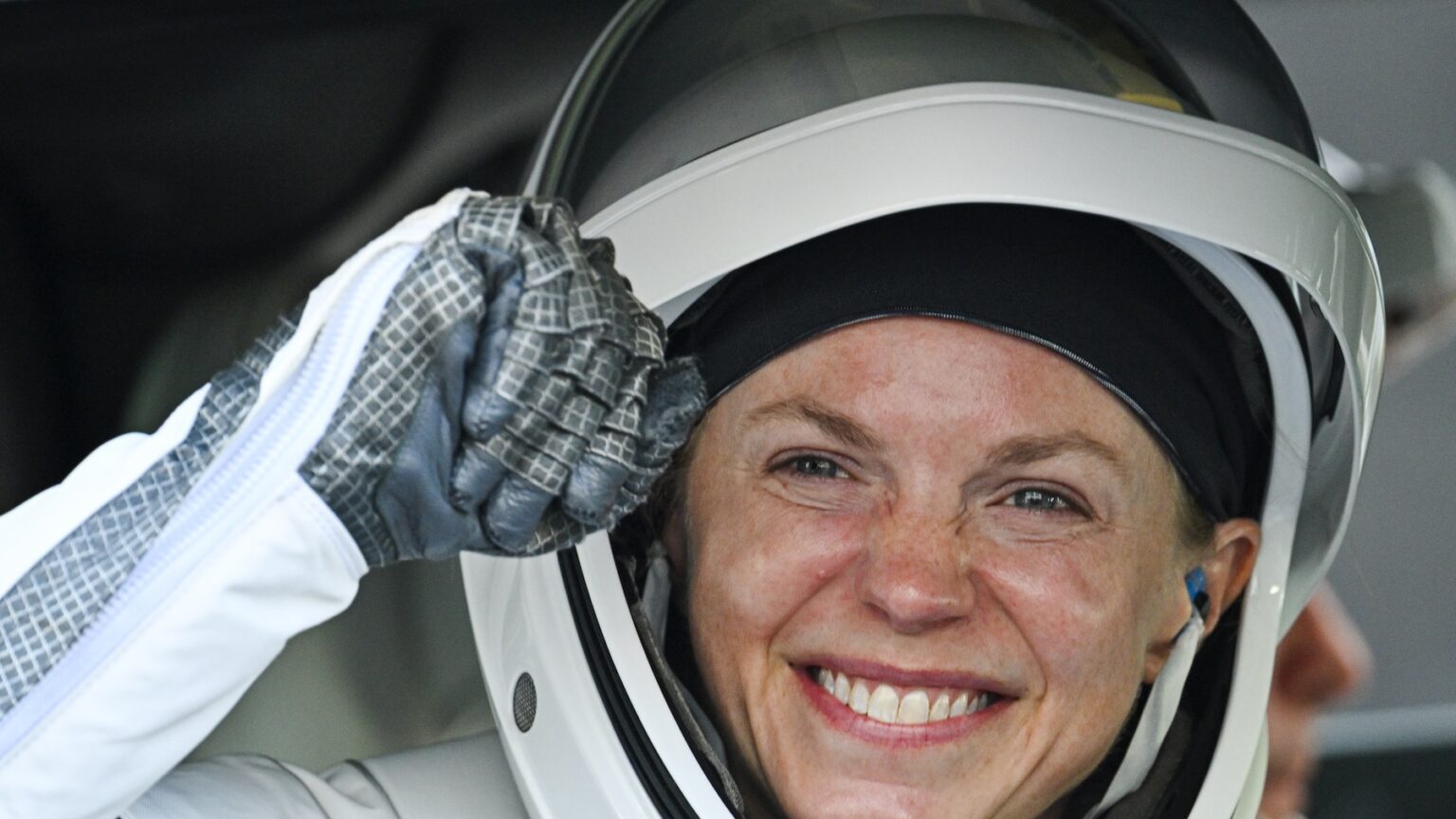 NASA astronaut Zena Cardman departs crew quarters at Kennedy Space Center, Florida, for the ride to SpaceX's launch pad. Credit: Miguel J. Rodriguez Carrillo/Getty Images