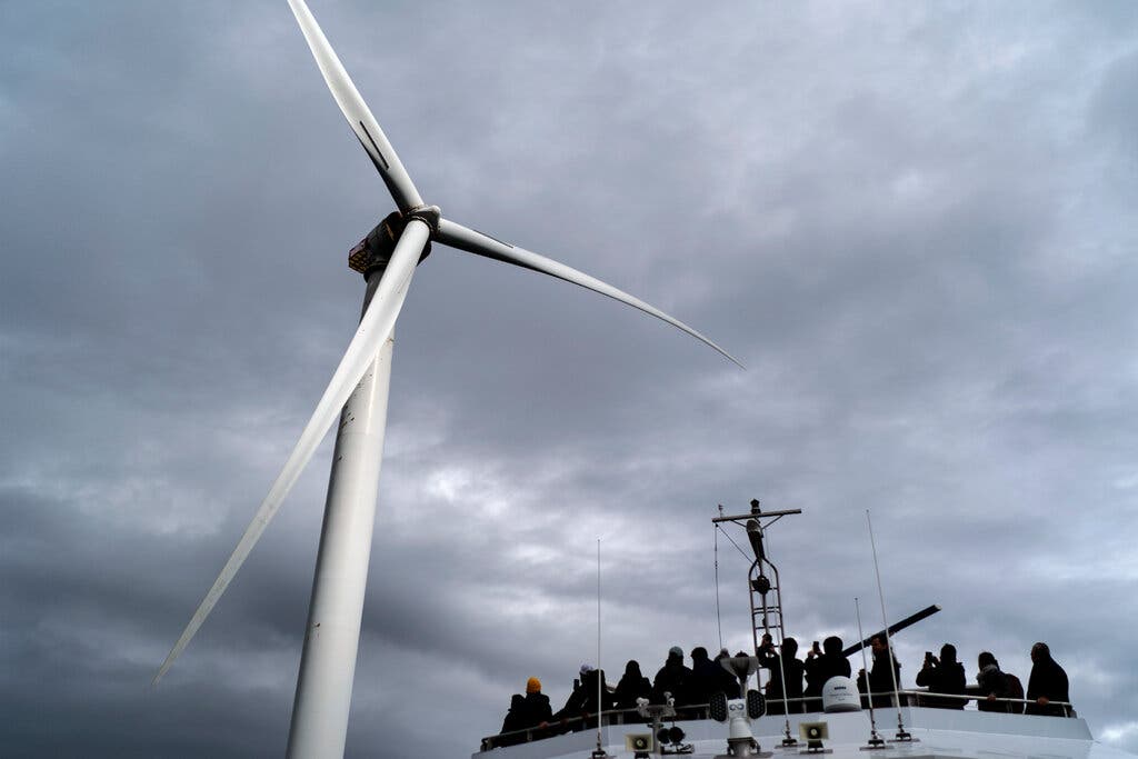 A tour of an Orsted-operated wind farm off the coast of Block Island, R.I., in 2022.Credit...David Goldman/Associated Press