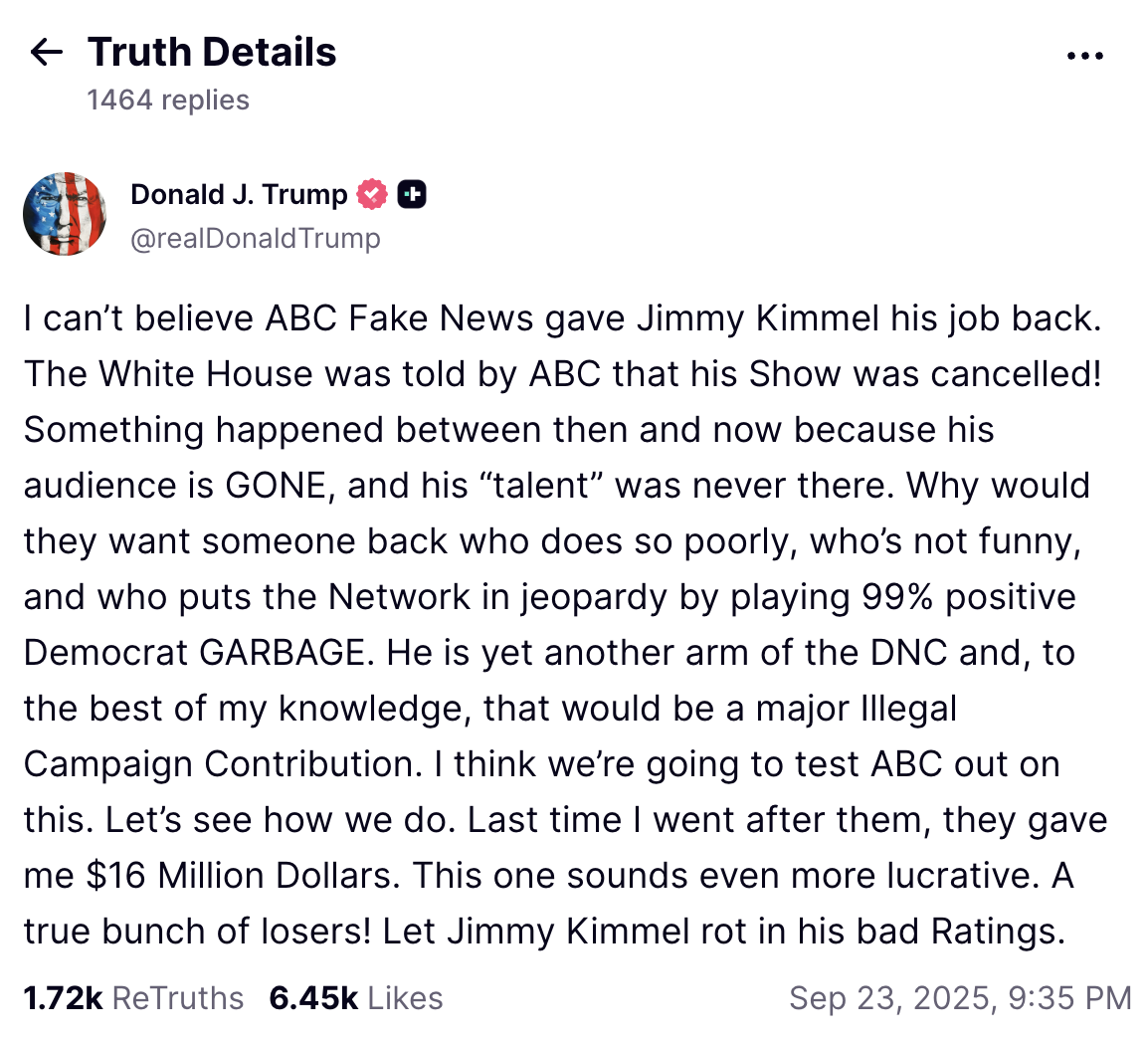 20250923 DJT Kimmel