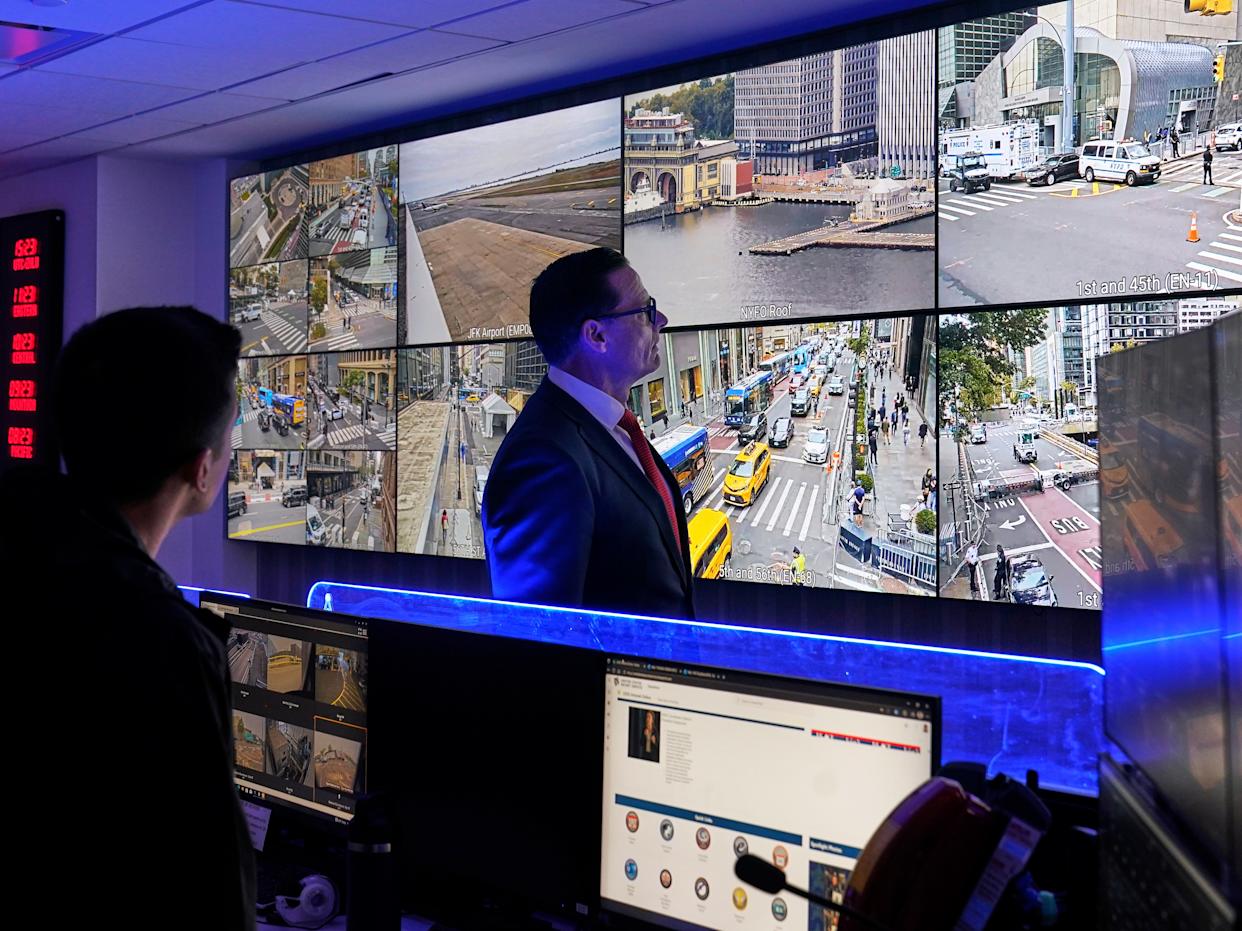video screens monitoring Manhattan