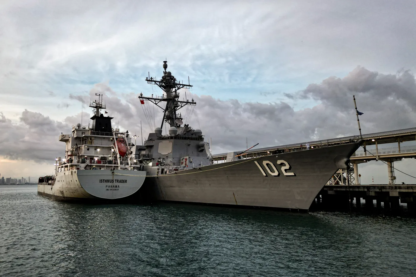 The U.S. Navy warship USS Sampson docks at the Amador International Cruise Terminal in Panama City on August 30, 2025. (Photo by Martin Bernett/AFP/Getty Images)