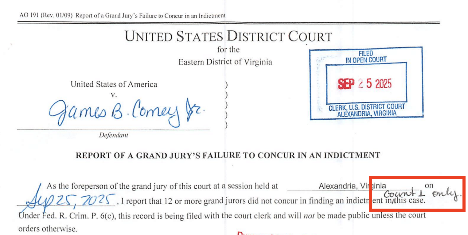 Report of Grand Jury Failure to Concur in Indictment