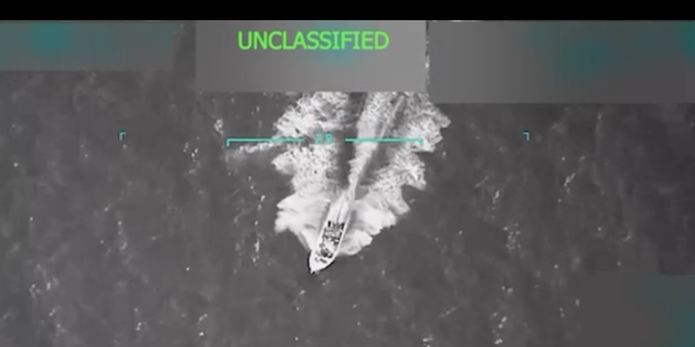 A screenshot from the video President Donald Trump posted to Truth Social on Sept. 2, 2025, showing a U.S. military strike on a boat in the Caribbean Sea. Screenshot: @realDonaldTrump/Truth Social