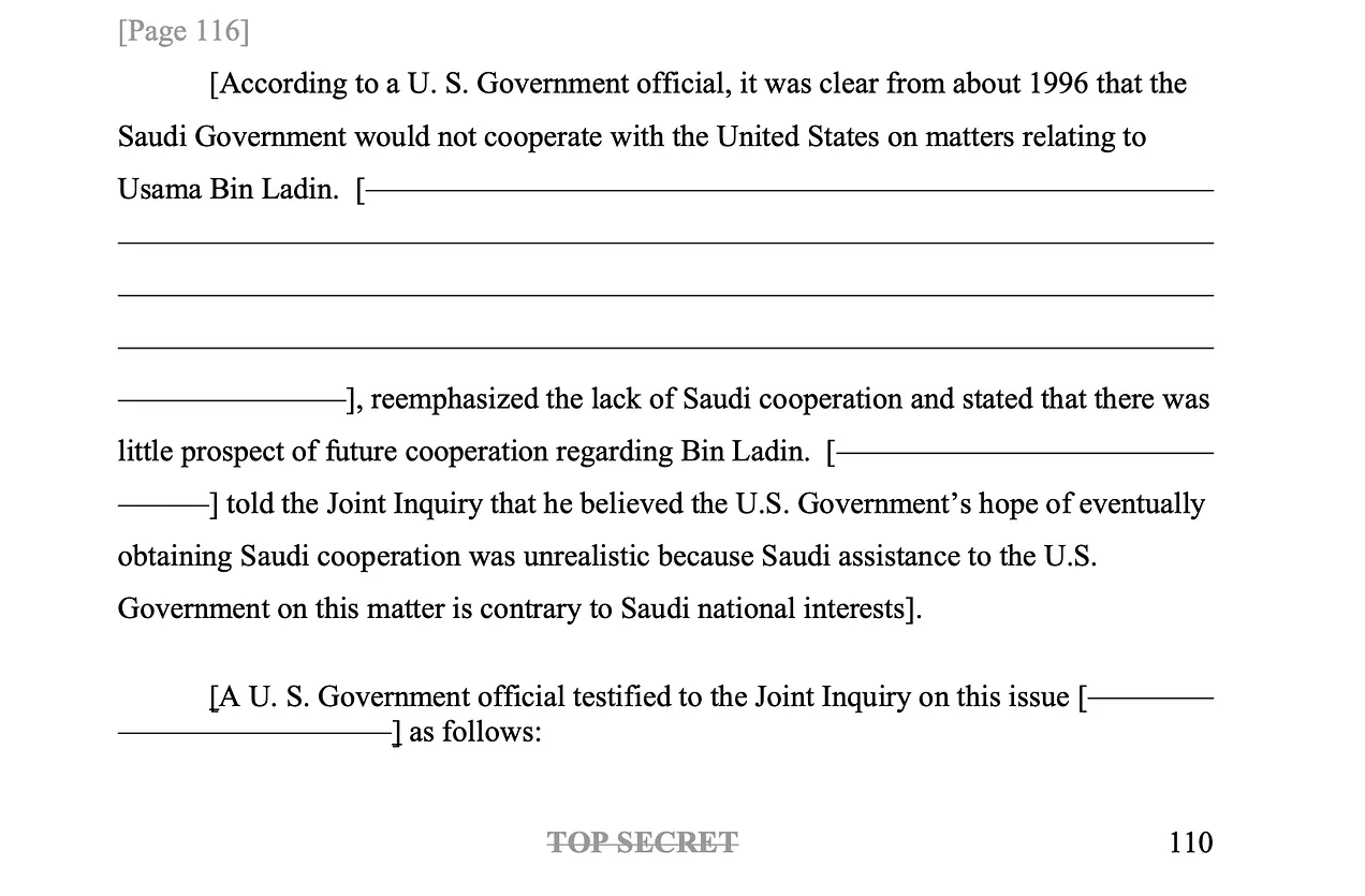 Screenshot of still-classified U.S. investigation into 9/11