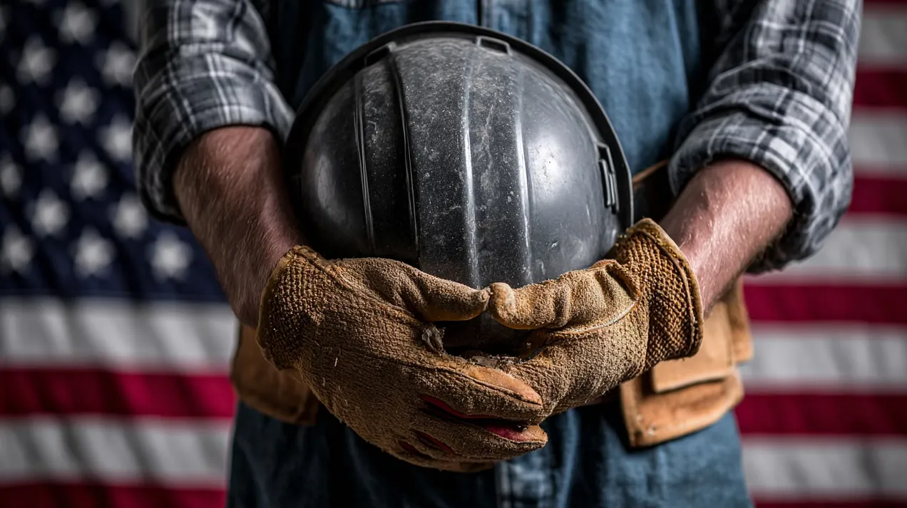 worker holding hard hat