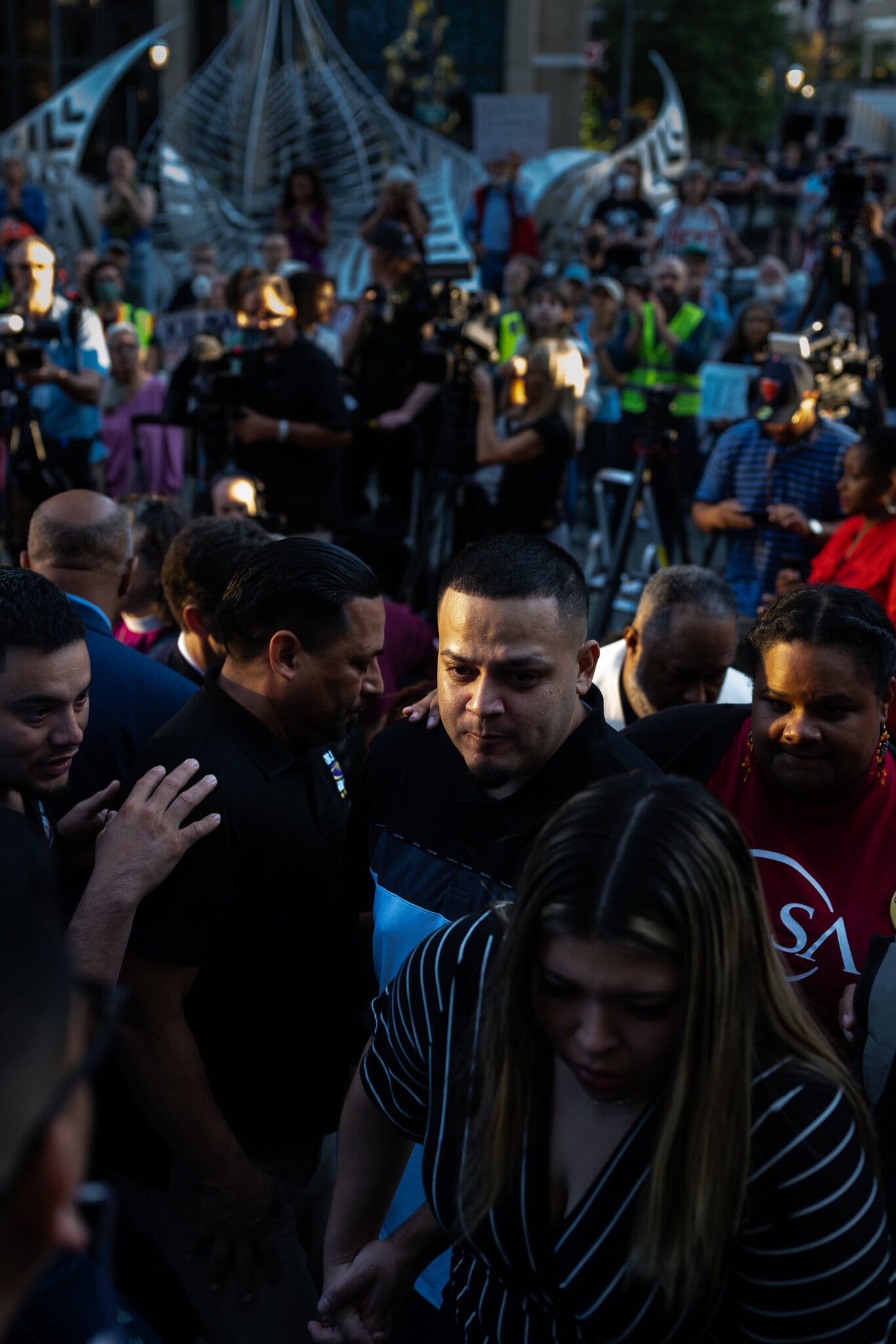 Kilmar Armando Abrego Garcia, center, arriving to an Immigration and Customs Enforcement field office in Baltimore in August.Credit...Tierney L. Cross/The New York Times