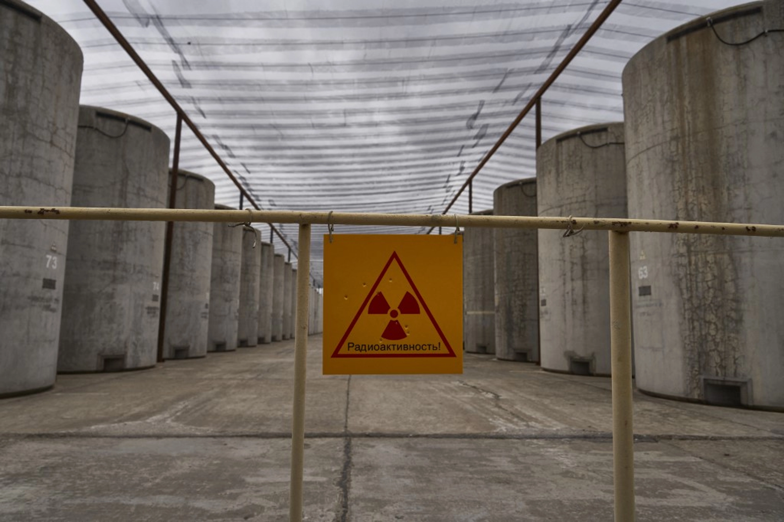 A view of a spent nuclear fuel storage grounds at the Russian-controlled Zaporizhzhia nuclear power plant in southern Ukraine on March 29, 2023. (Photo by Andrey BORODULIN / AFP)