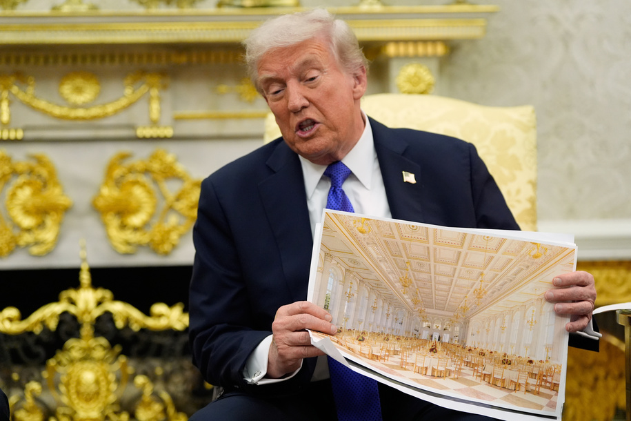 President Donald Trump holds plans for his monstrosity of a ballroom. No, not those plans. These plans. President Donald Trump holds plans for his monstrosity of a ballroom. No, not those plans. These plans.