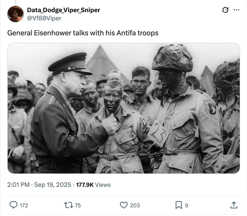 Eisenhower talks with his antifa troops