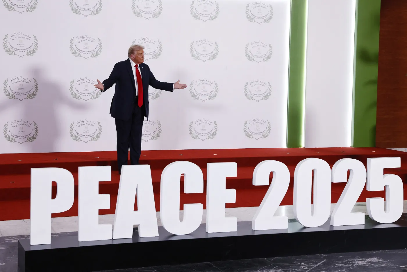 President Donald Trump at the Gaza Peace Summit in Sharm El-Sheikh on October 13, 2025. (Photo by YOAN VALAT/POOL/AFP/Getty Images)