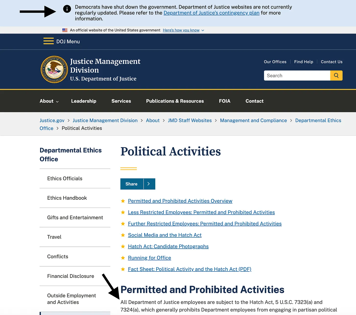 Hatch Act page violating the Hatch Act