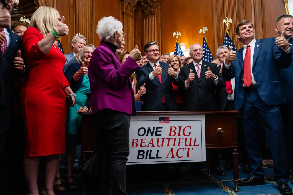 Congressional Republicans celebrated the signing of the One Big Beautiful Bill Act in July. The legislation provided roughly $4 trillion in tax cuts.Credit...Eric Lee for The New York Times