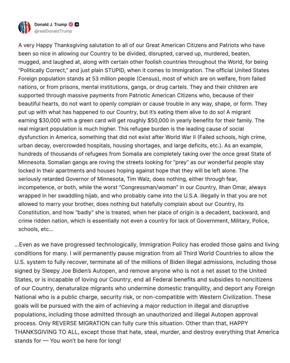 DJT Thanksgiving post