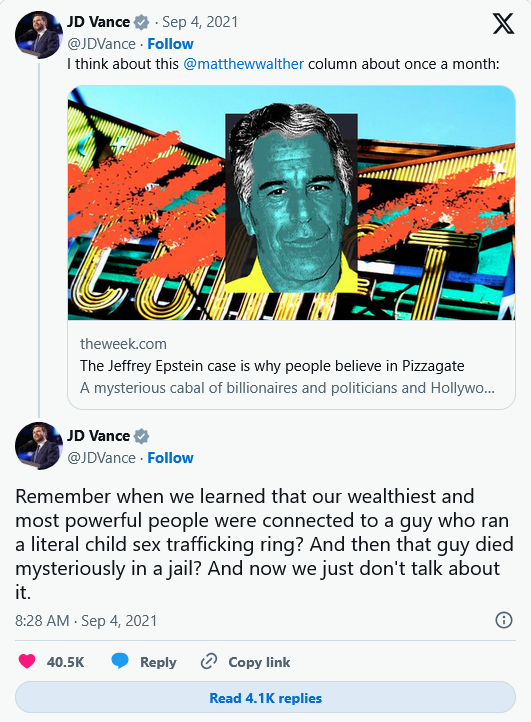 Vance 2021 Epstein tweet