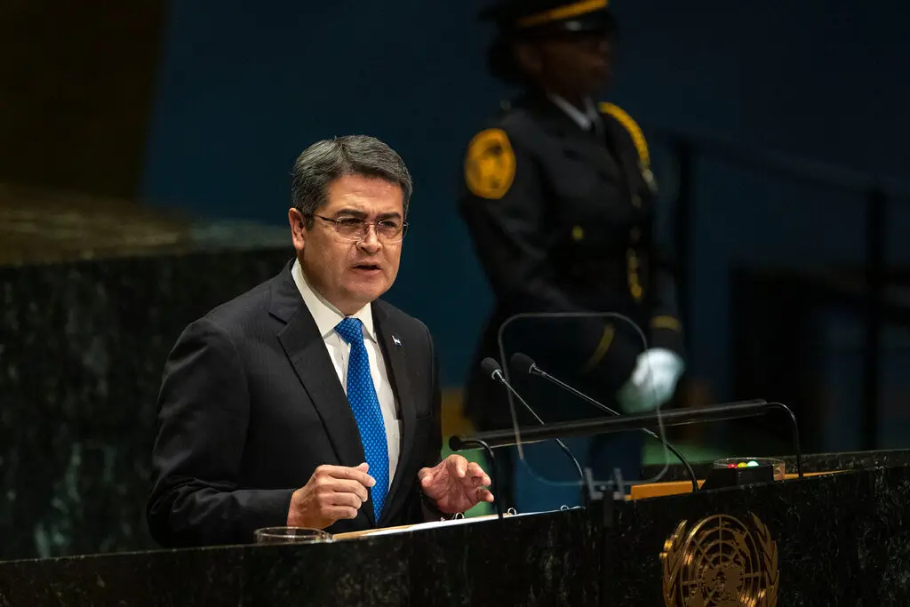 Juan Orlando Hernández, then the president of Honduras, speaking at the United Nations in 2019. President Trump announced Friday he would pardon him.Credit...Brittainy Newman/The New York Times