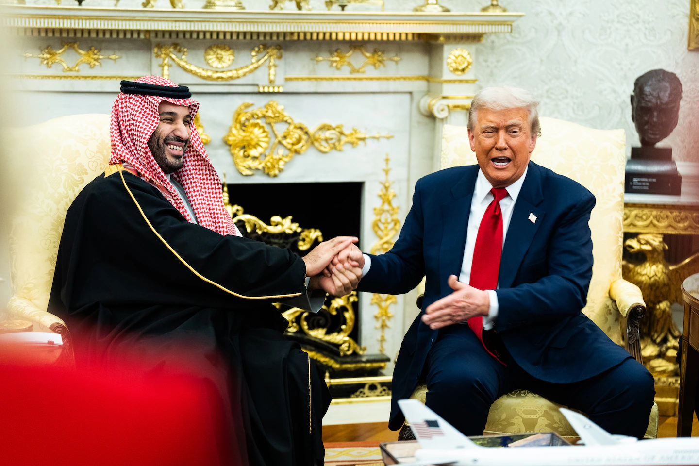 President Donald Trump and Crown Prince and Saudi Crown Prince Mohammed bin Salman on Tuesday in the Oval Office. (Demetrius Freeman/The Washington Post)