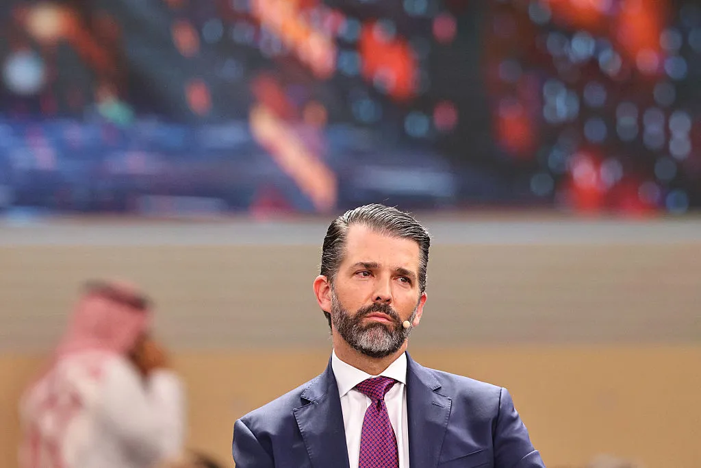 Donald Trump Jr. at the Future Investment Initiative (FII) conference in Riyadh on October 29, 2025. (Photo by FAYEZ NURELDINE/AFP via Getty Images)