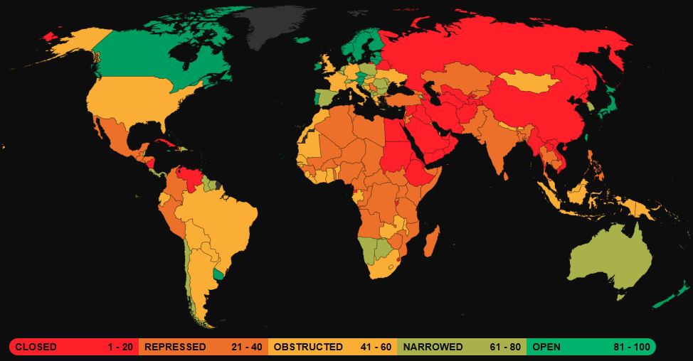 Civicus Monitor country map Civicus Monitor country map