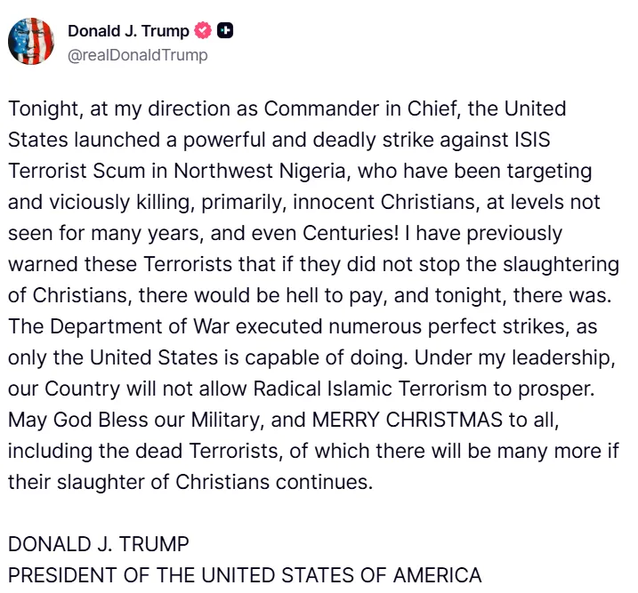 DJT Christmas Nigeria post